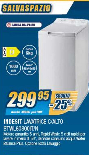 Indesit Lavatrice C/Alto BTWL60300IT/N