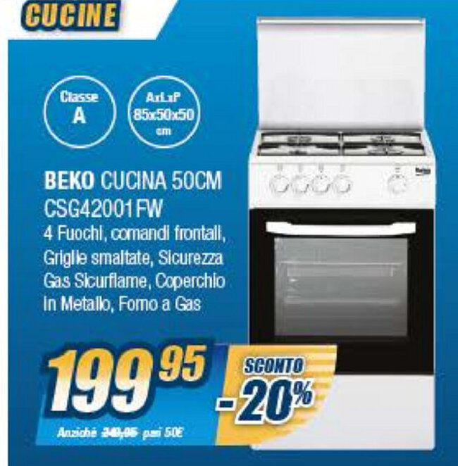 Beko Cucina 50cm CSG42001FW offerta di Sinergy