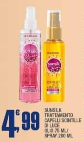 Splendidi e Splendenti SUNSILK TRATTAMENTO CAPELLI SCINTILLE DI LUCE OLIO 75 ML/ SPRAY 200 ML offerta
