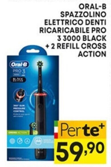Pam ORAL-B SPAZZOLINO ELETTRICO DENTI RICARICABILE PRO 3 3000 BLACK +2 REFILL CROSS ACTION offerta