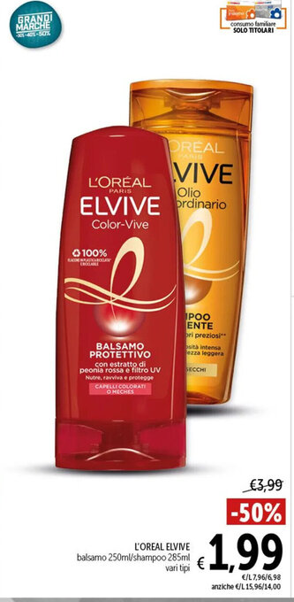 Spazio Conad L'OREAL ELVIVE balsamo 250ml/shampoo 285ml vari tipi offerta