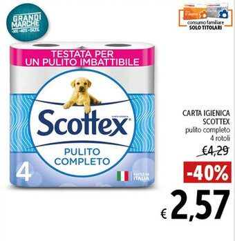 Spazio Conad CARTA IGIENICA SCOTTEX pulito completo 4 rotoli offerta