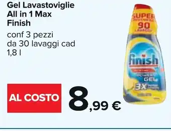 Carrefour Gel Lavastoviglie All in 1 Max Finish conf 3 pezzi da 30 lavaggi cad 1,81 offerta