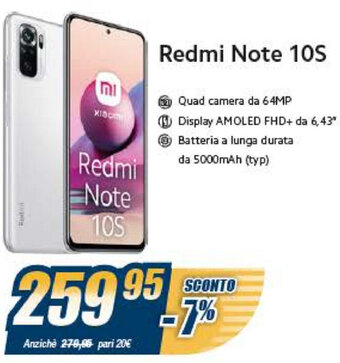 Sinergy Mi Xiaomi Redmi Note 10S offerta