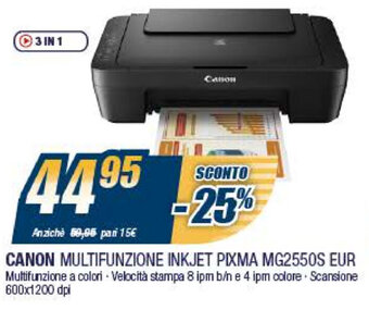 Sinergy Canon Multifunzione Inkjet Pixma MG2550S EUR offerta