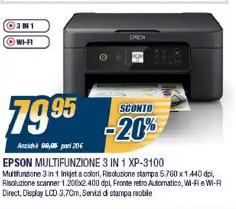 Sinergy Epson Multifunzione 3 in 1 XP-3100 offerta