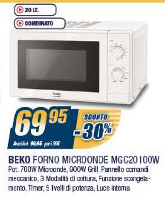Sinergy Beko Forno Microonde MGC20100W offerta