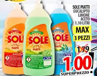 Il Genio Supermercato SOLE PIATTI EUCALIPTO LIMONE ACETO 1,10 LITRI offerta