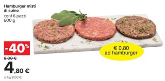 Carrefour Hamburger misti di suino conf 6 pezzi 600 g offerta