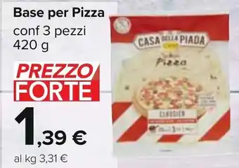 Carrefour Base per Pizza conf 3 pezzi 420 g offerta