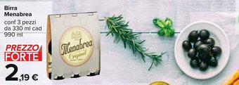Carrefour Birra Menabrea conf 3 pezzi da 330 ml cad 990 ml offerta