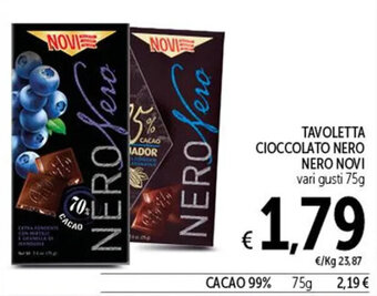 Spazio Conad TAVOLETTA CIOCCOLATO NERO NERO NOVI vari gusti 75g offerta