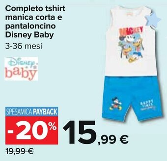 Carrefour Completo tshirt manica corta e pantaloncino Disney Baby 3-36 mesi offerta