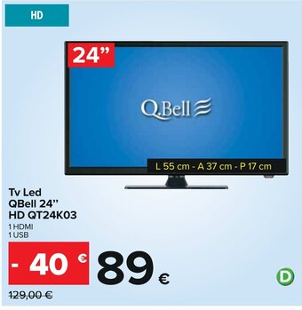Carrefour Tv Led QBell 24" HD QT24K03 offerta
