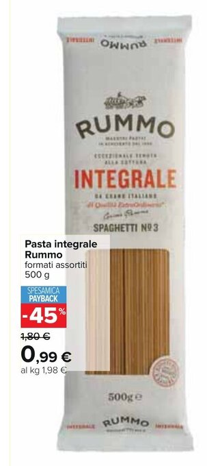 Carrefour Pasta integrale Rummo formati assortiti 500 g offerta