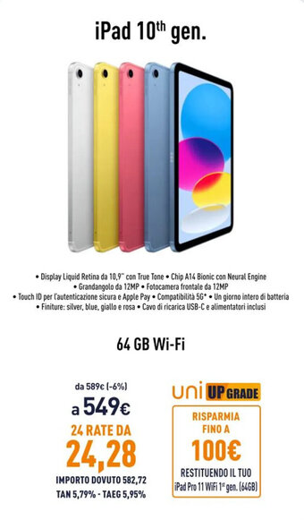 Unieuro iPad 10th gen. 64 GB Wi-Fi offerta