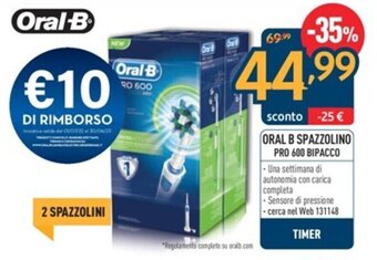 Sinergy ORAL B SPAZZOLINO PRO 600 BIPACCO offerta
