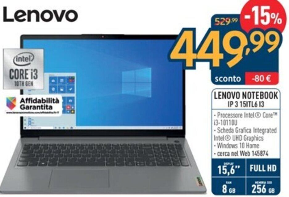 Sinergy LENOVO NOTEBOOK IP 3 15ITL6 I3 offerta