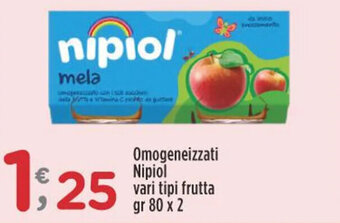 Crai Omogeneizzati Nipiol vari tipi frutta gr 80 x 2 offerta