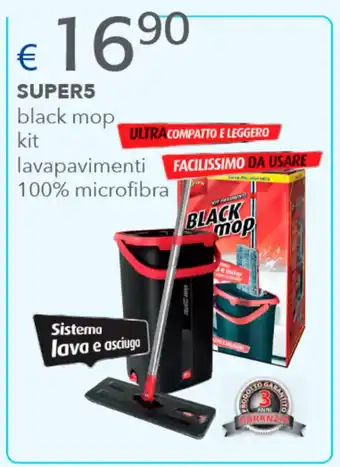 Acqua & Sapone SUPER5 black mop, kit lavapavimenti 100% microfibra offerta