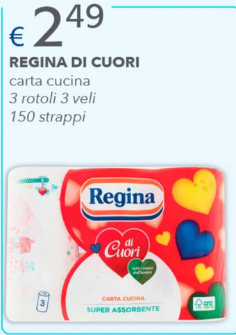 Acqua & Sapone REGINA DI CUORI carta cucina 3 rotoli 3 veli 150 strappi offerta