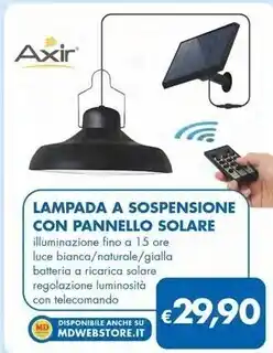 MD Discount Axir - lampada a sospensione con pannello solare offerta