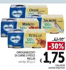 Spazio Conad Mellin omogeneizzati di carne o pesce offerta