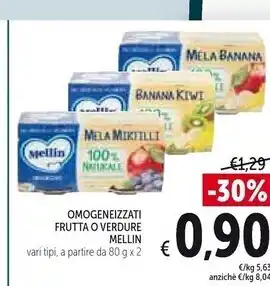 Spazio Conad Mellin omogeneizzati frutta o verdure offerta