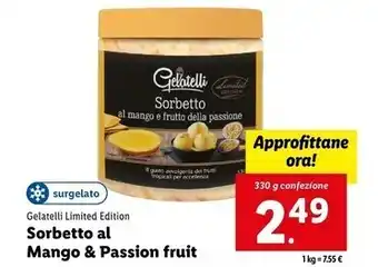 Lidl Gelatelli limited edition sorbetto al mango & passion fruit offerta