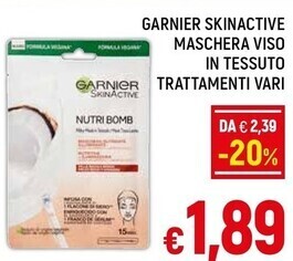 A&O Garnier skinactive maschera viso in tessuto trattamenti vari offerta