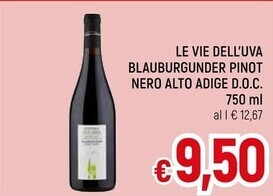 A&O Le vie dell'uva blauburgunder pinot nero alto adige doc offerta