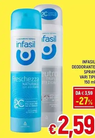 A&O Infasil deodorante spray vari tipi offerta