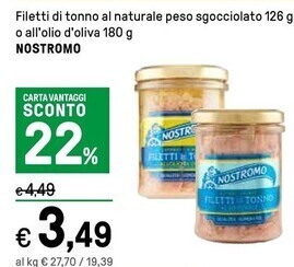 Iper La Grande Nostromo filetti di tonno al naturale peso sgocciolato offerta