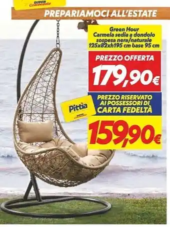 Green hour carmela sedia a dondolo sospesa nera / naturale 125x82xh195 cm base 95 cm