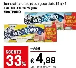 Iper La Grande Nostromo tonno al naturale peso sgocciolato offerta
