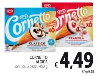 Spazio Conad CORNETTO ALGIDA vari tipi, 6 pezzi, 450 g offerta