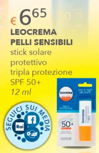 Acqua & Sapone LEOCREMA PELLI SENSIBILI stick solare protettivo tripla protezione SPF 50+ 12 ml offerta