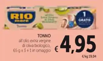 Spazio Conad TONNO all'olio extra vergine di oliva biologico. 65 g x 3 + 1 in omaggio offerta