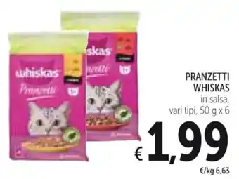 Spazio Conad PRANZETTI WHISKAS in salsa, vari tipi, 50 g x 6 offerta