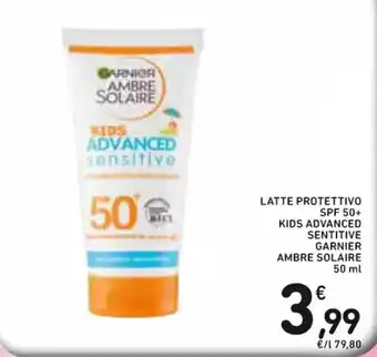 LATTE PROTETTIVO SPF 50+ KIDS ADVANCED SENTITIVE GARNIER AMBRE SOLAIRE 50 ml