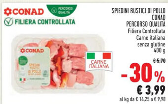 Conad SPIEDINI RUSTICI DI POLLO CONAD PERCORSO QUALITÀ 400 g offerta