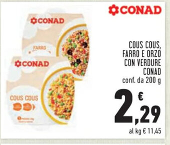 Conad COUS COUS, FARRO E ORZO CON VERDURE CONAD conf. da 200 g offerta