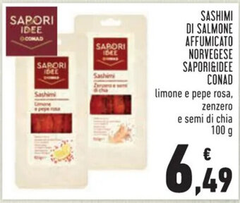 Conad SASHIMI DI SALMONE AFFUMICATO NORVEGESE SAPORI&IDEE CONAD 100 g offerta
