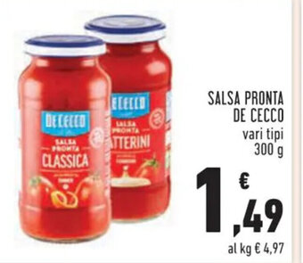 Conad SALSA PRONTA DE CECCO vari tipi 300 g offerta