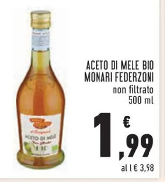 Conad ACETO DI MELE BIO MONARI FEDERZONI non filtrato 500 ml offerta