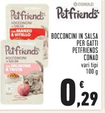 Conad BOCCONCINI IN SALSA PER GATTI PETFRIENDS CONAD vari tipi 100 g offerta