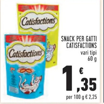 Conad SNACK PER GATTI CATISFACTIONS vari tipi 60 g offerta