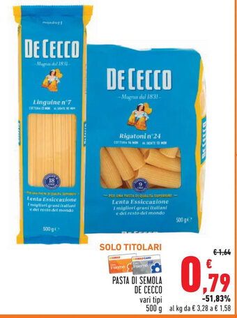 Conad PASTA DI SEMOLA DE CECCO 500 g offerta