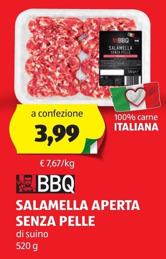 ALDI BBQ SALAMELLA APERTA SENZA PELLE di suino 520 g offerta