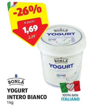 ALDI BONLA YOGURT INTERO BIANCO 1kg offerta
